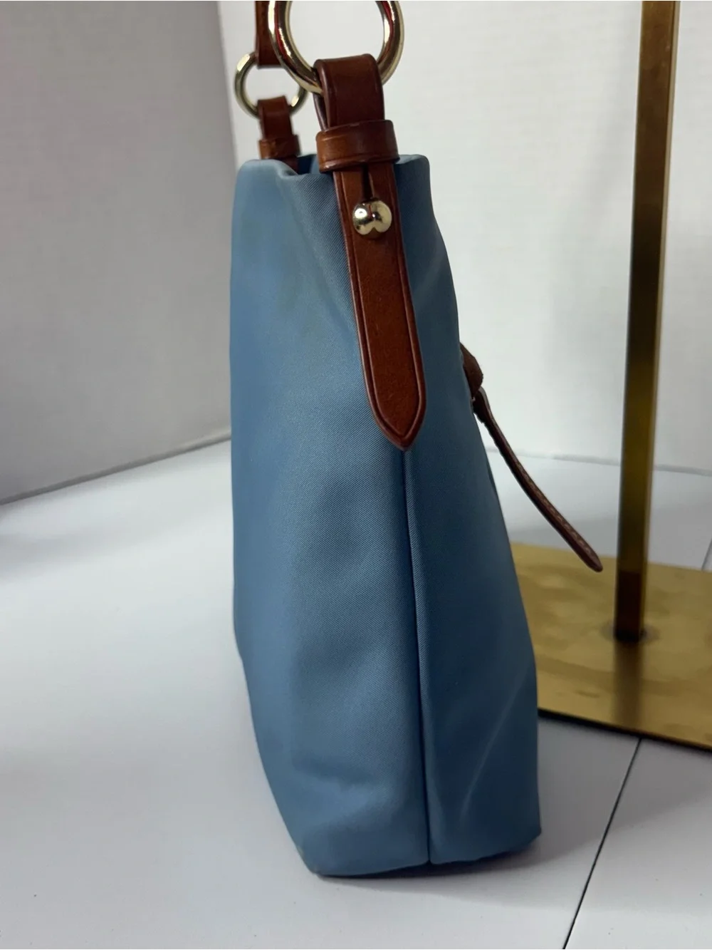 Dooney & Bourke Sky Blue Nylon  Crossbody with Brown Trim and Adjustable Strap